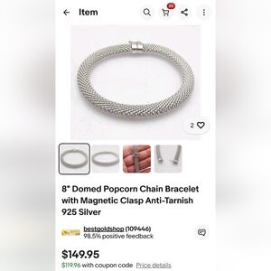 Vintage 925 Sterling Interwoven Wrapped Magnetic Bracelet 7"